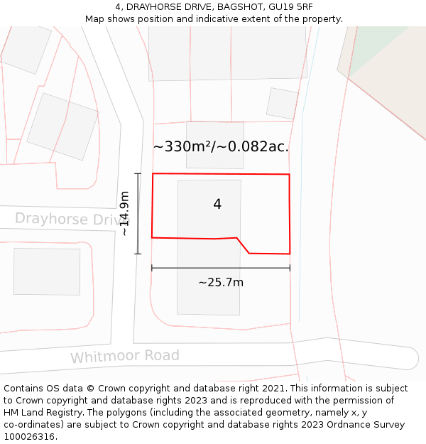 4, DRAYHORSE DRIVE, BAGSHOT, GU19 5RF: Plot and title map