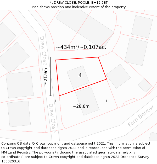 4, DREW CLOSE, POOLE, BH12 5ET: Plot and title map