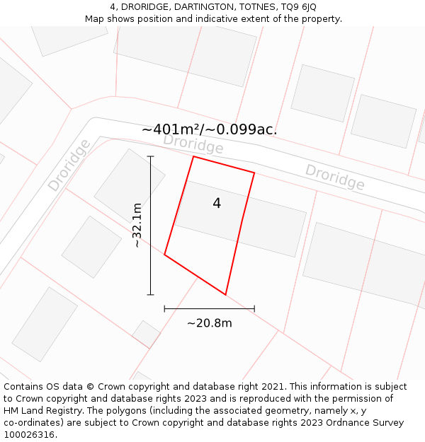 4, DRORIDGE, DARTINGTON, TOTNES, TQ9 6JQ: Plot and title map