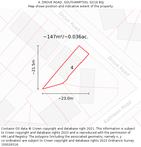 4, DROVE ROAD, SOUTHAMPTON, SO19 8GJ: Plot and title map