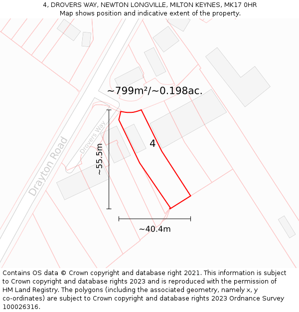 4, DROVERS WAY, NEWTON LONGVILLE, MILTON KEYNES, MK17 0HR: Plot and title map