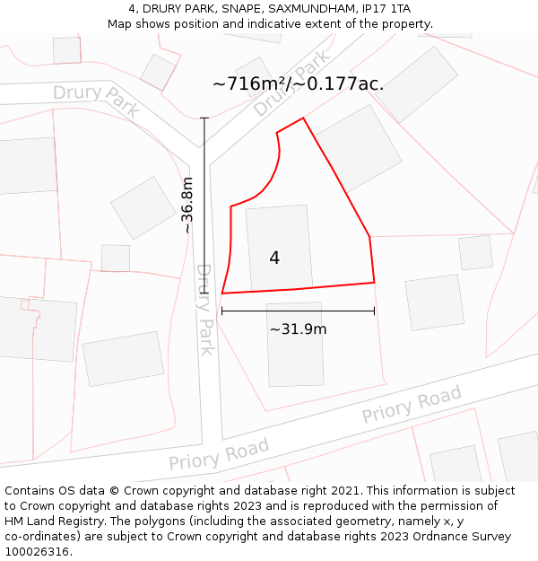 4, DRURY PARK, SNAPE, SAXMUNDHAM, IP17 1TA: Plot and title map