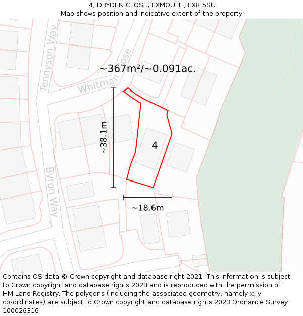 4, DRYDEN CLOSE, EXMOUTH, EX8 5SU: Plot and title map
