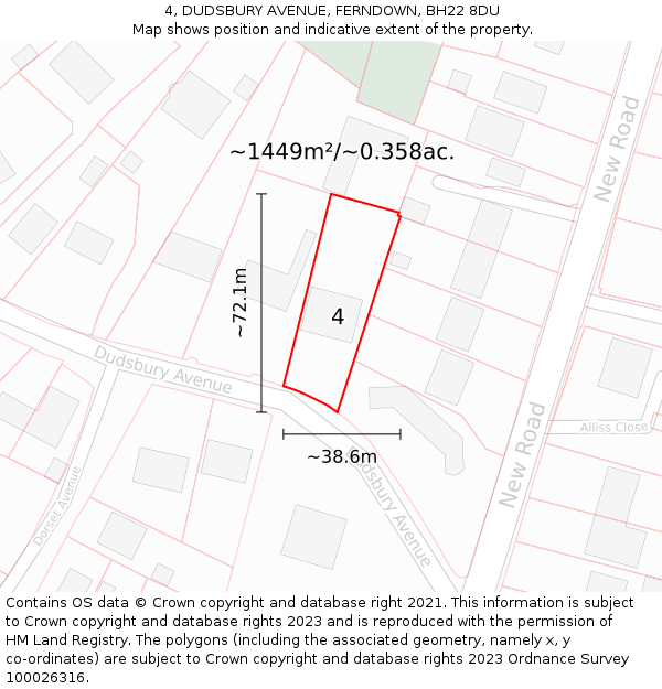 4, DUDSBURY AVENUE, FERNDOWN, BH22 8DU: Plot and title map