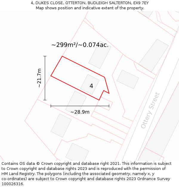 4, DUKES CLOSE, OTTERTON, BUDLEIGH SALTERTON, EX9 7EY: Plot and title map