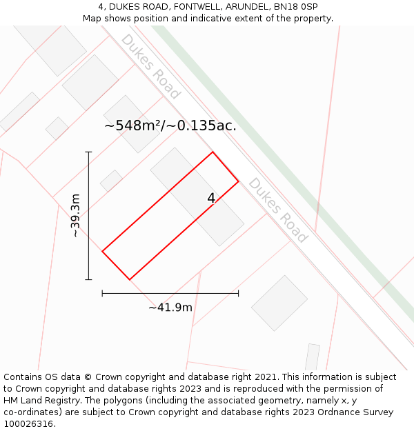 4, DUKES ROAD, FONTWELL, ARUNDEL, BN18 0SP: Plot and title map