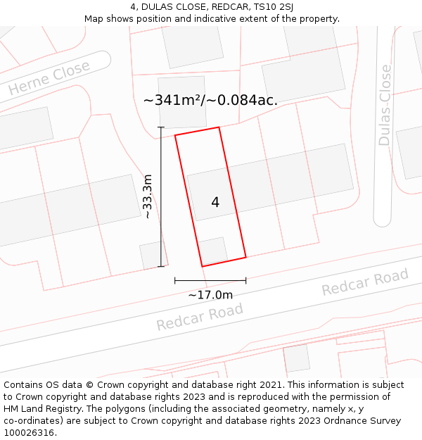 4, DULAS CLOSE, REDCAR, TS10 2SJ: Plot and title map