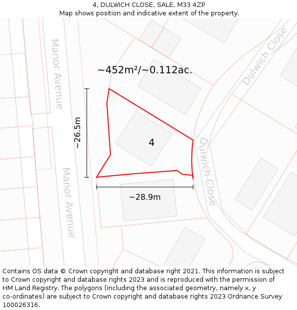 4, DULWICH CLOSE, SALE, M33 4ZP: Plot and title map