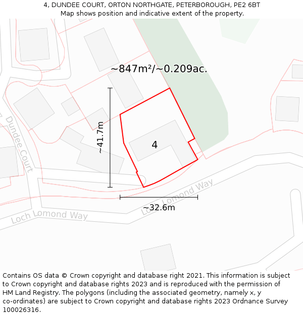 4, DUNDEE COURT, ORTON NORTHGATE, PETERBOROUGH, PE2 6BT: Plot and title map