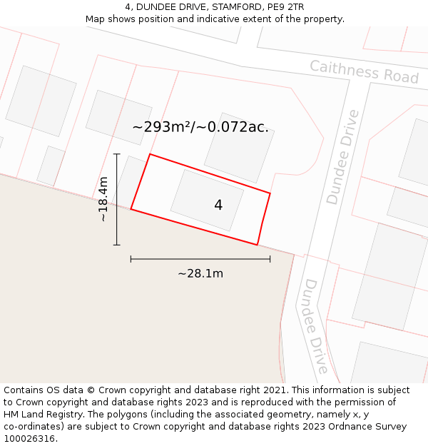 4, DUNDEE DRIVE, STAMFORD, PE9 2TR: Plot and title map