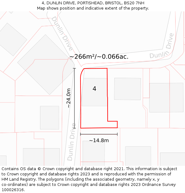 4, DUNLIN DRIVE, PORTISHEAD, BRISTOL, BS20 7NH: Plot and title map