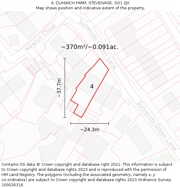 4, DUNWICH FARM, STEVENAGE, SG1 2JX: Plot and title map