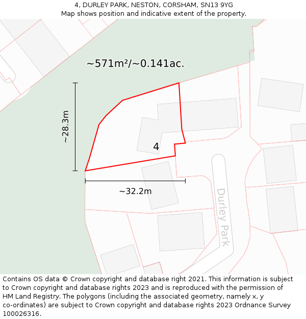 4, DURLEY PARK, NESTON, CORSHAM, SN13 9YG: Plot and title map