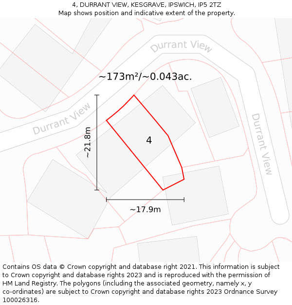 4, DURRANT VIEW, KESGRAVE, IPSWICH, IP5 2TZ: Plot and title map