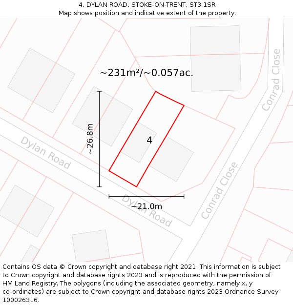 4, DYLAN ROAD, STOKE-ON-TRENT, ST3 1SR: Plot and title map