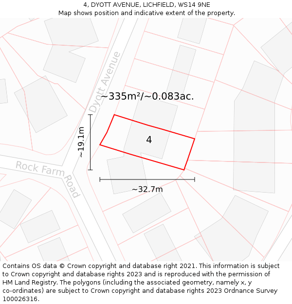 4, DYOTT AVENUE, LICHFIELD, WS14 9NE: Plot and title map