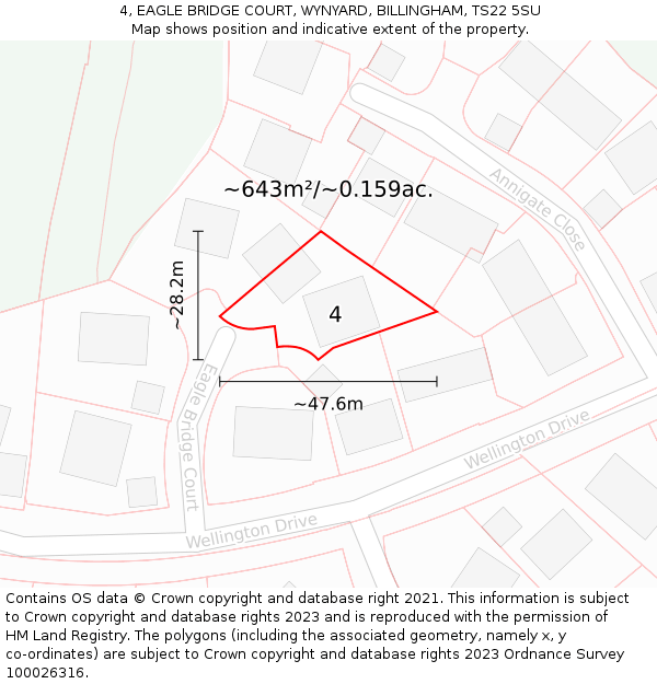 4, EAGLE BRIDGE COURT, WYNYARD, BILLINGHAM, TS22 5SU: Plot and title map