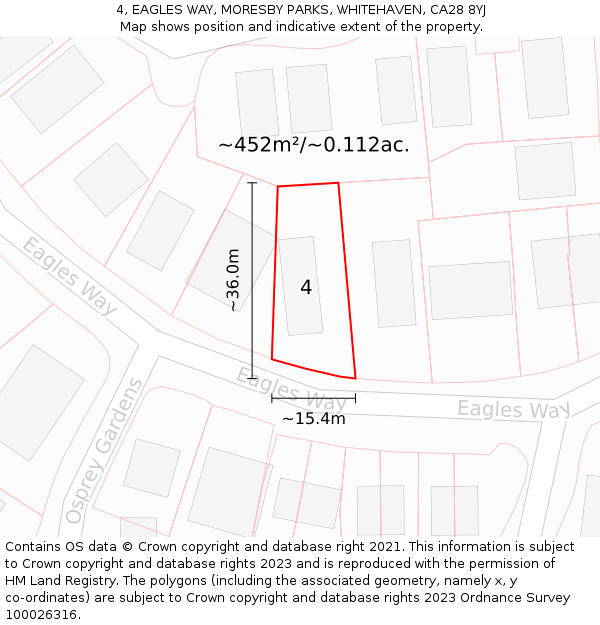 4, EAGLES WAY, MORESBY PARKS, WHITEHAVEN, CA28 8YJ: Plot and title map