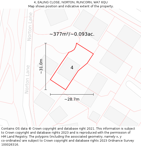 4, EALING CLOSE, NORTON, RUNCORN, WA7 6QU: Plot and title map