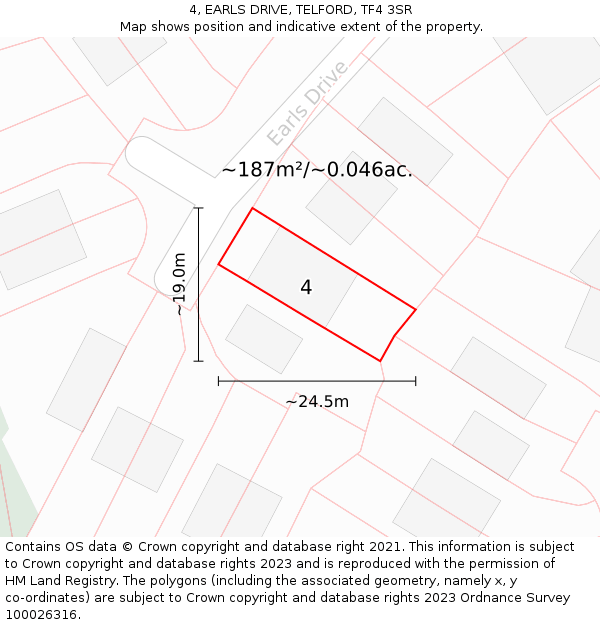 4, EARLS DRIVE, TELFORD, TF4 3SR: Plot and title map