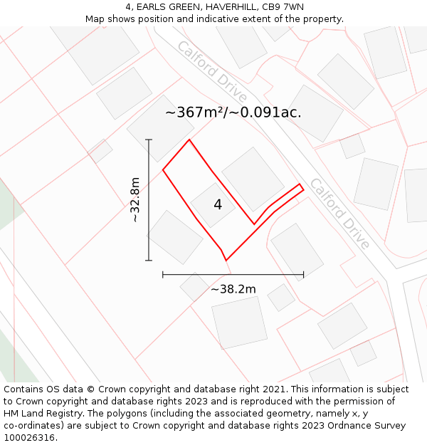 4, EARLS GREEN, HAVERHILL, CB9 7WN: Plot and title map