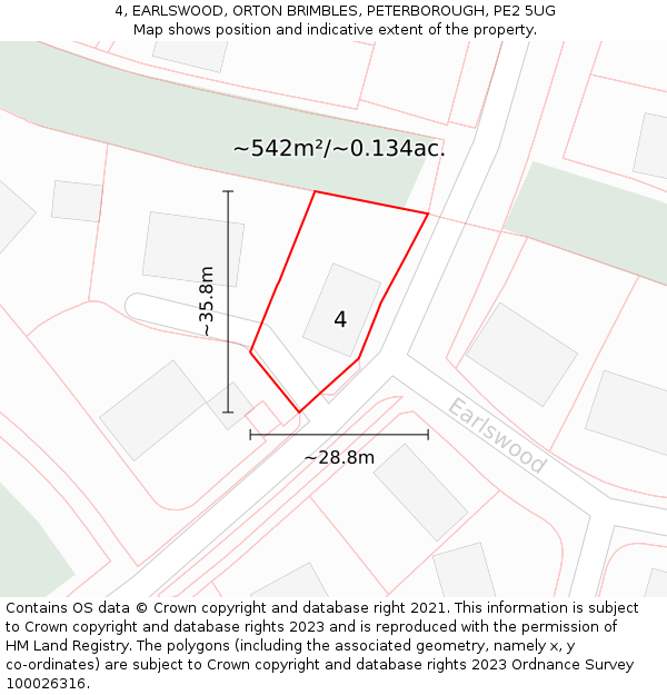 4, EARLSWOOD, ORTON BRIMBLES, PETERBOROUGH, PE2 5UG: Plot and title map