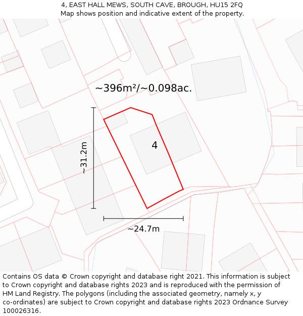 4, EAST HALL MEWS, SOUTH CAVE, BROUGH, HU15 2FQ: Plot and title map