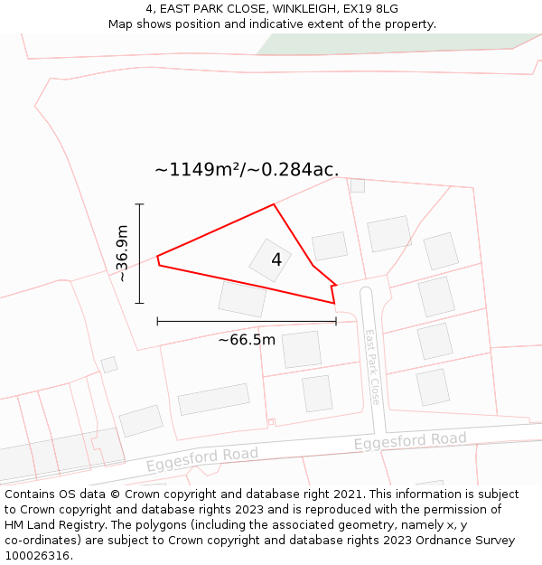 4, EAST PARK CLOSE, WINKLEIGH, EX19 8LG: Plot and title map