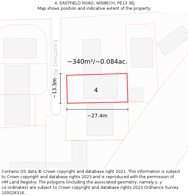 4, EASTFIELD ROAD, WISBECH, PE13 3EJ: Plot and title map