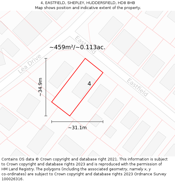 4, EASTFIELD, SHEPLEY, HUDDERSFIELD, HD8 8HB: Plot and title map