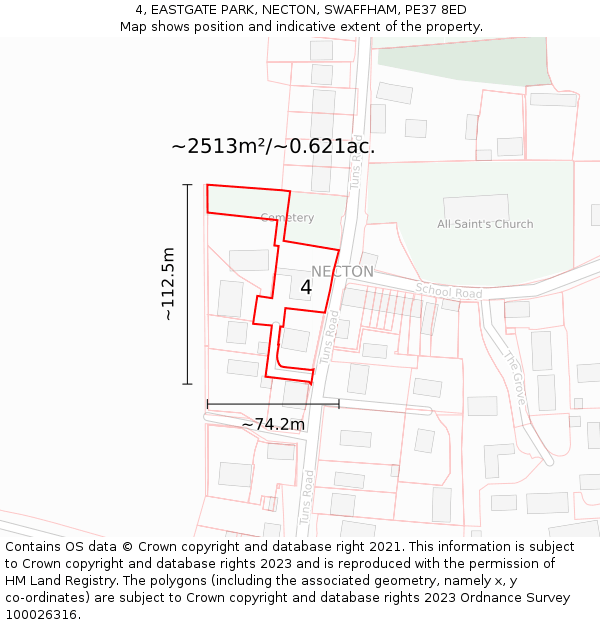 4, EASTGATE PARK, NECTON, SWAFFHAM, PE37 8ED: Plot and title map