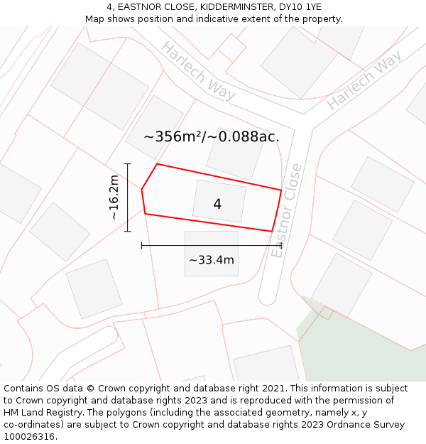 4, EASTNOR CLOSE, KIDDERMINSTER, DY10 1YE: Plot and title map