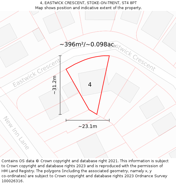 4, EASTWICK CRESCENT, STOKE-ON-TRENT, ST4 8PT: Plot and title map