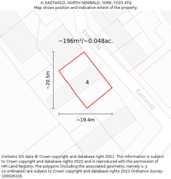 4, EASTWOLD, NORTH NEWBALD, YORK, YO43 4TQ: Plot and title map