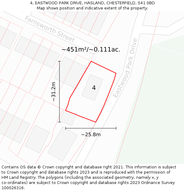 4, EASTWOOD PARK DRIVE, HASLAND, CHESTERFIELD, S41 0BD: Plot and title map