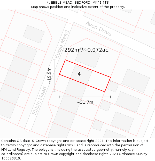 4, EBBLE MEAD, BEDFORD, MK41 7TS: Plot and title map