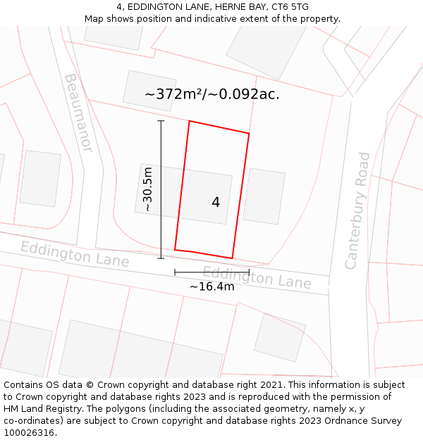 4, EDDINGTON LANE, HERNE BAY, CT6 5TG: Plot and title map