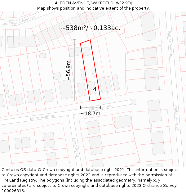 4, EDEN AVENUE, WAKEFIELD, WF2 9DJ: Plot and title map