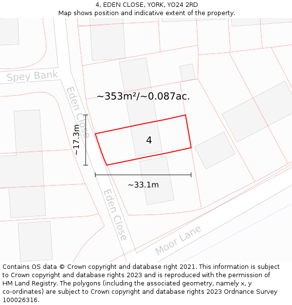 4, EDEN CLOSE, YORK, YO24 2RD: Plot and title map