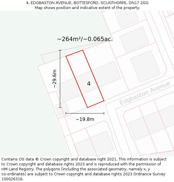 4, EDGBASTON AVENUE, BOTTESFORD, SCUNTHORPE, DN17 2GG: Plot and title map