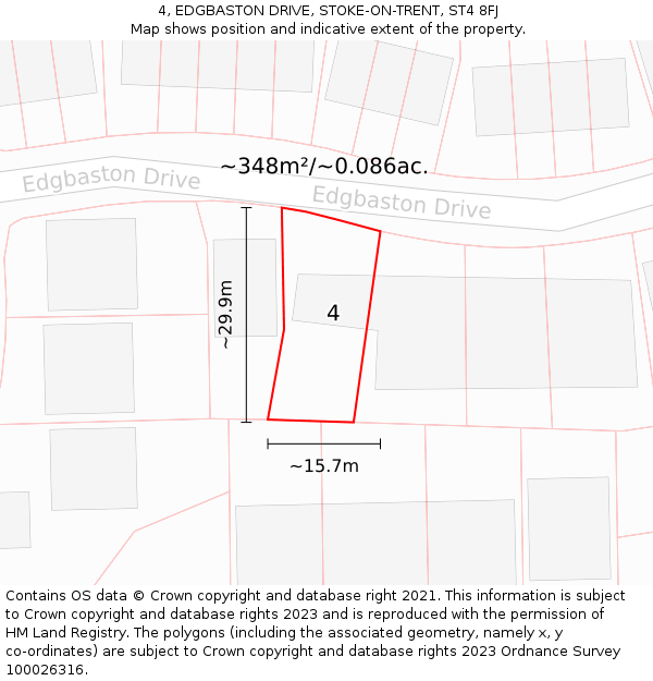 4, EDGBASTON DRIVE, STOKE-ON-TRENT, ST4 8FJ: Plot and title map