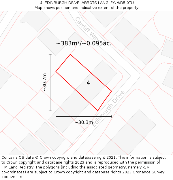 4, EDINBURGH DRIVE, ABBOTS LANGLEY, WD5 0TU: Plot and title map