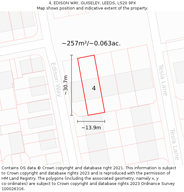 4, EDISON WAY, GUISELEY, LEEDS, LS20 9PX: Plot and title map