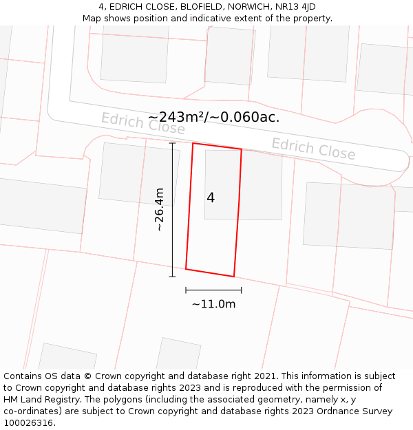 4, EDRICH CLOSE, BLOFIELD, NORWICH, NR13 4JD: Plot and title map