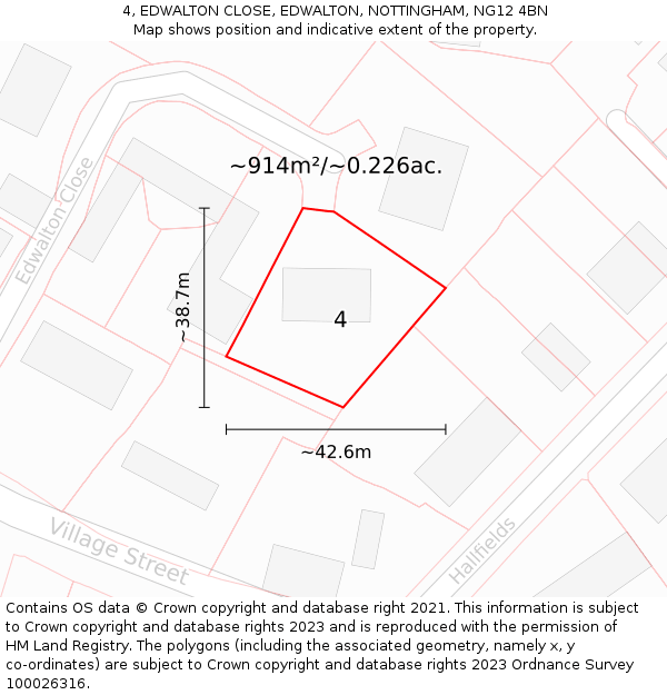 4, EDWALTON CLOSE, EDWALTON, NOTTINGHAM, NG12 4BN: Plot and title map