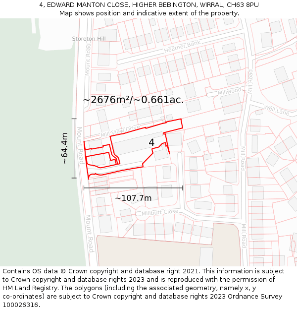 4, EDWARD MANTON CLOSE, HIGHER BEBINGTON, WIRRAL, CH63 8PU: Plot and title map
