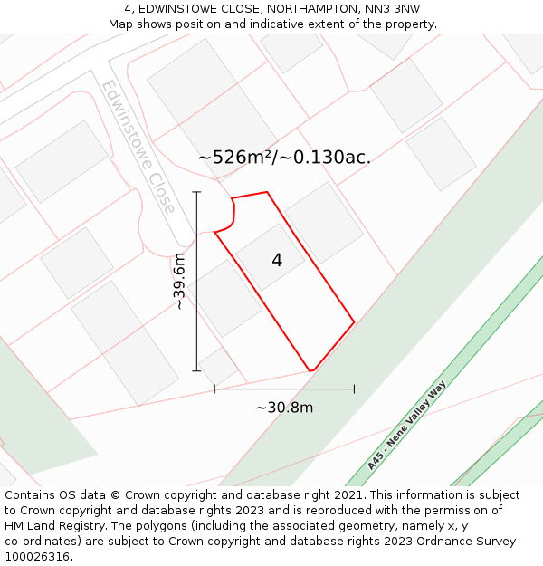 4, EDWINSTOWE CLOSE, NORTHAMPTON, NN3 3NW: Plot and title map