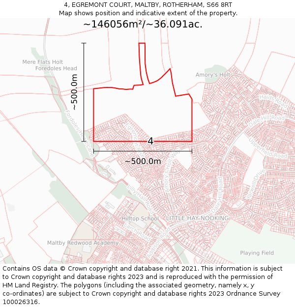 4, EGREMONT COURT, MALTBY, ROTHERHAM, S66 8RT: Plot and title map