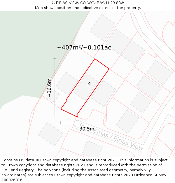 4, EIRIAS VIEW, COLWYN BAY, LL29 8RW: Plot and title map