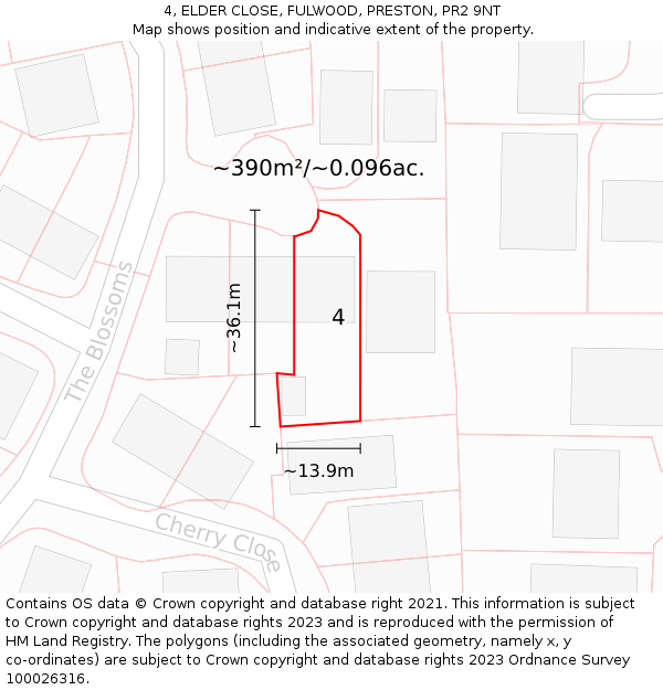 4, ELDER CLOSE, FULWOOD, PRESTON, PR2 9NT: Plot and title map